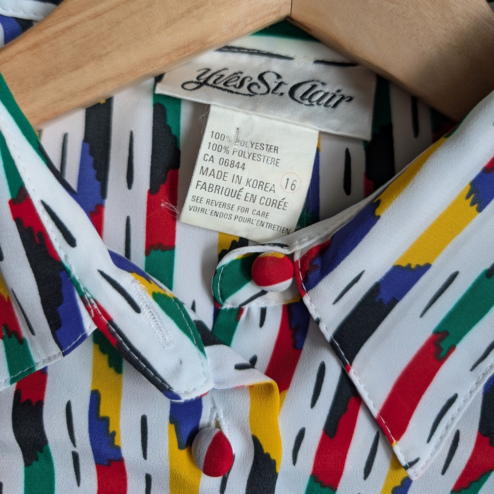 ๐ผVintage Like-new Rainbow Stripe Yves St. Clair Button-up Shirt - Size 16 ๐ - Picture 10 of 12